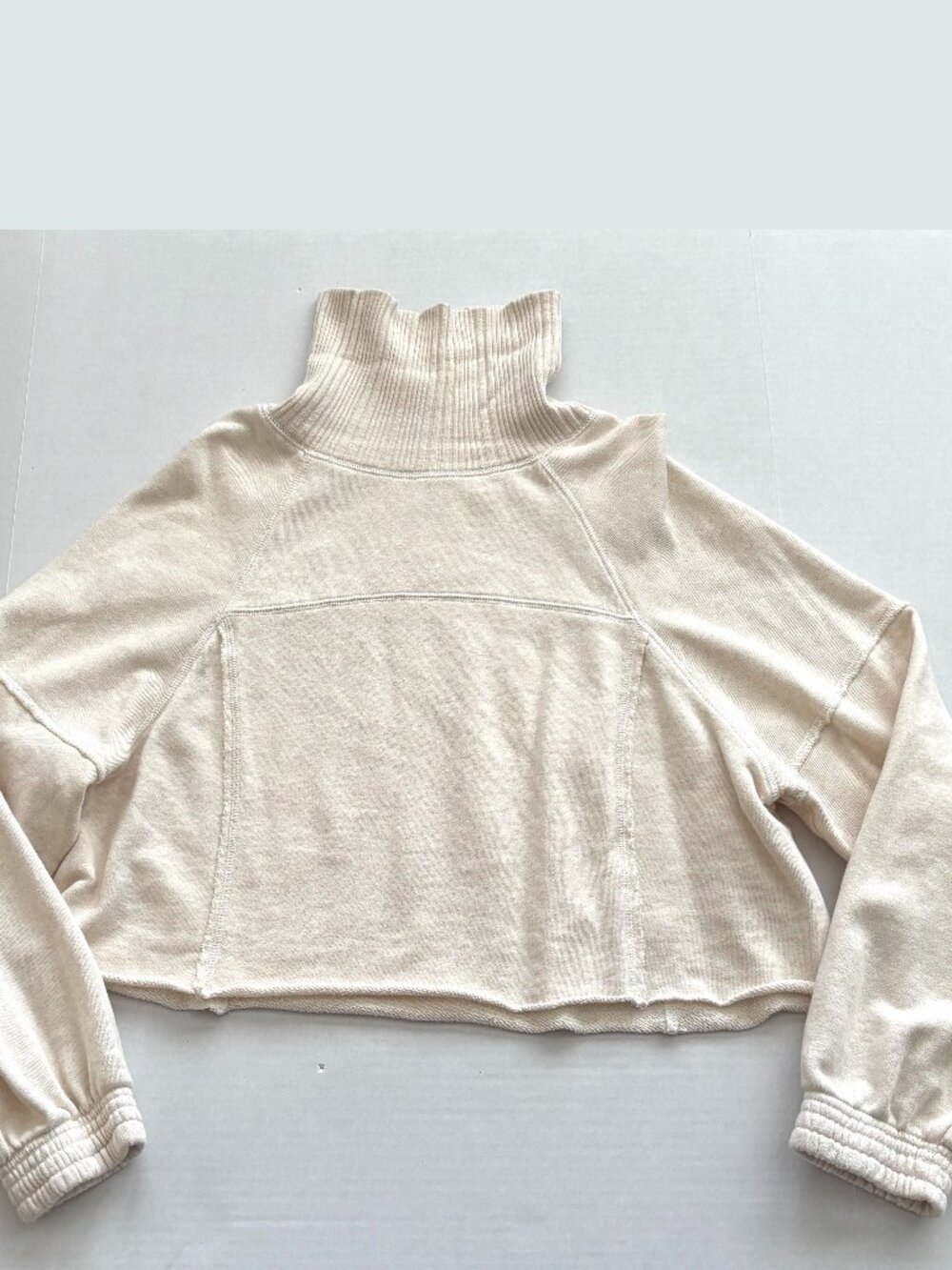 Aerie Sweatshirt Womens Cream Cropped Mock Neck Long Sleeve Pullover